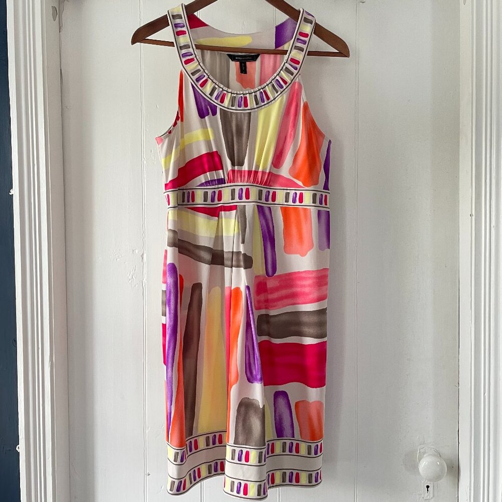 BCBG Max Azria Brushstroke Watercolor Multicolor Bodycon Sleeveless Dress Medium